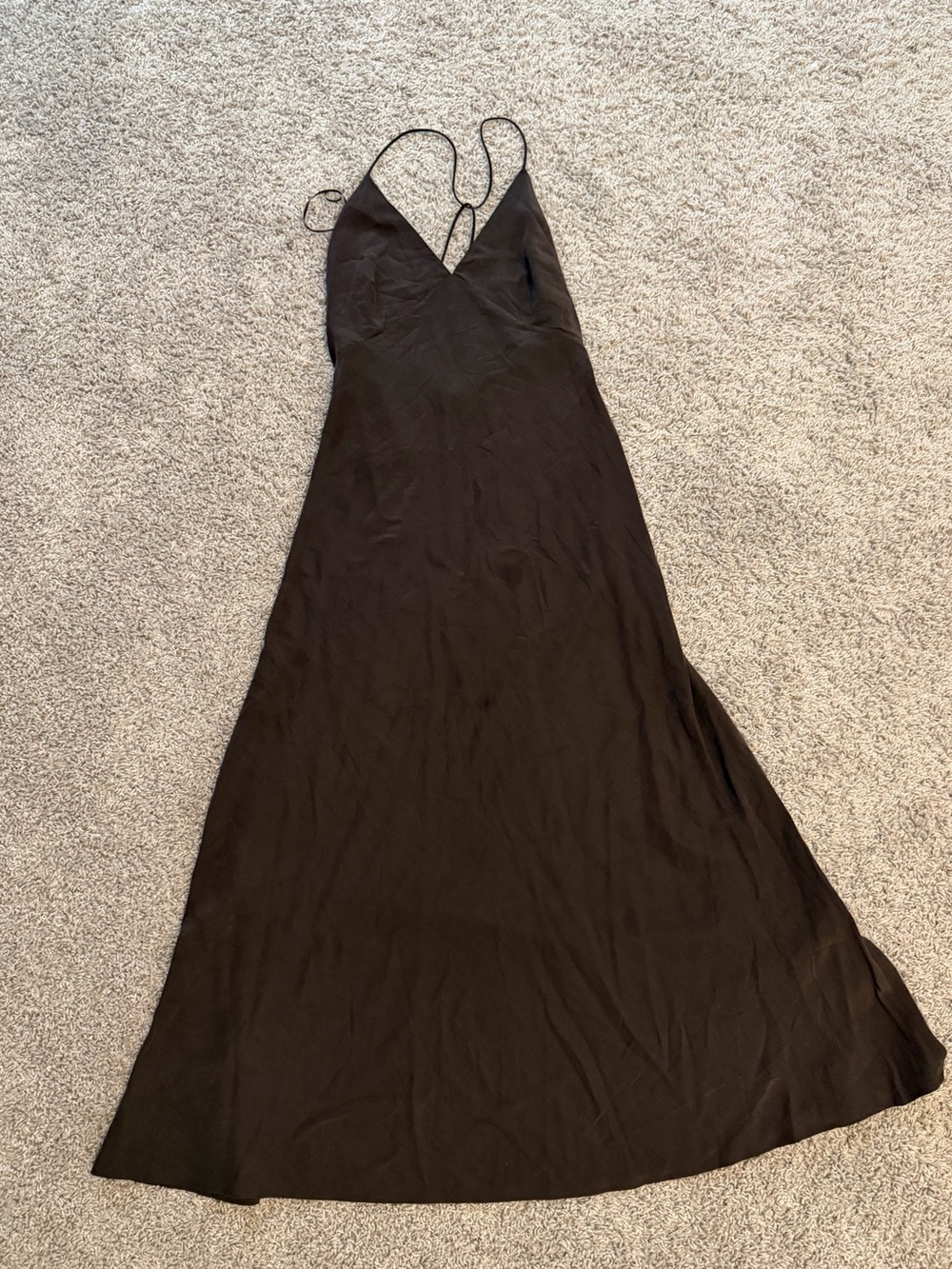 Zara Black Maxi Slip Dress with V-Neck